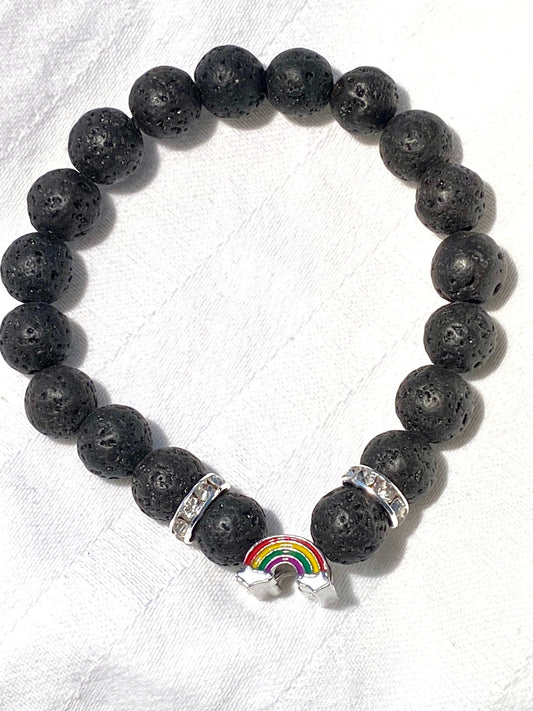 Stone Bracelet In Black With Rainbow Additional Rhinestone Insert