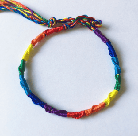 Finely knotted rainbow bracelet