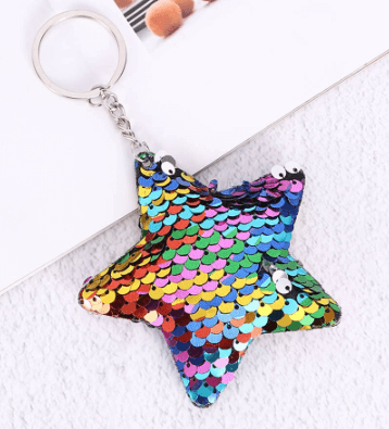 Sparkling sequin star ideal as a key and bag pendant