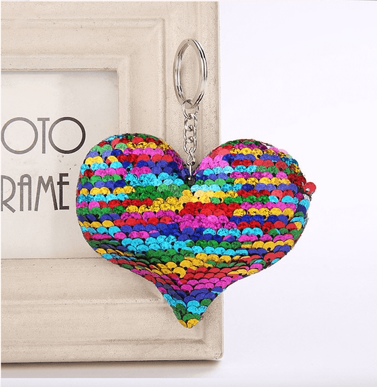 Sparkling sequin heart ideal as a key and bag pendant