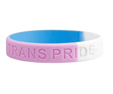 Bracelet arc-en-ciel transgenre étroit en silicone inscription Trans Pride