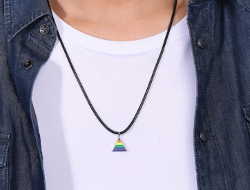 Necklace with pyramid pendant in rainbow colors