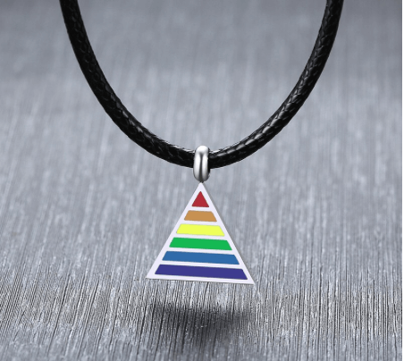 Necklace with pyramid pendant in rainbow colors