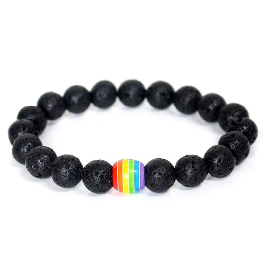 Stone bracelet in black with rainbow stone