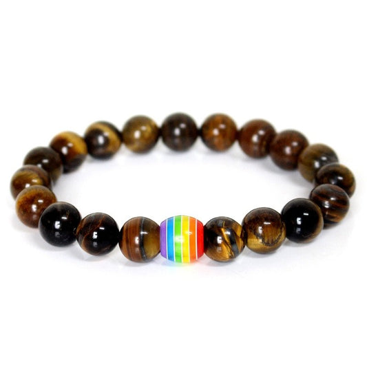 Stone Bracelet In Brown With Rainbow Stone Tiger Eye