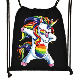 Schwarzer Rucksack Mit Kordelzug Einhorn Mit Regenbogenbauch