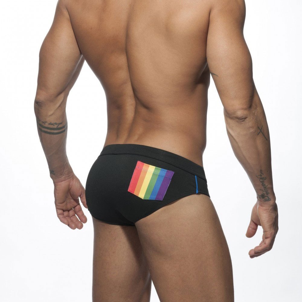 Swim Trunks Slip In White Or Black With Pad And Rainbow Pocket