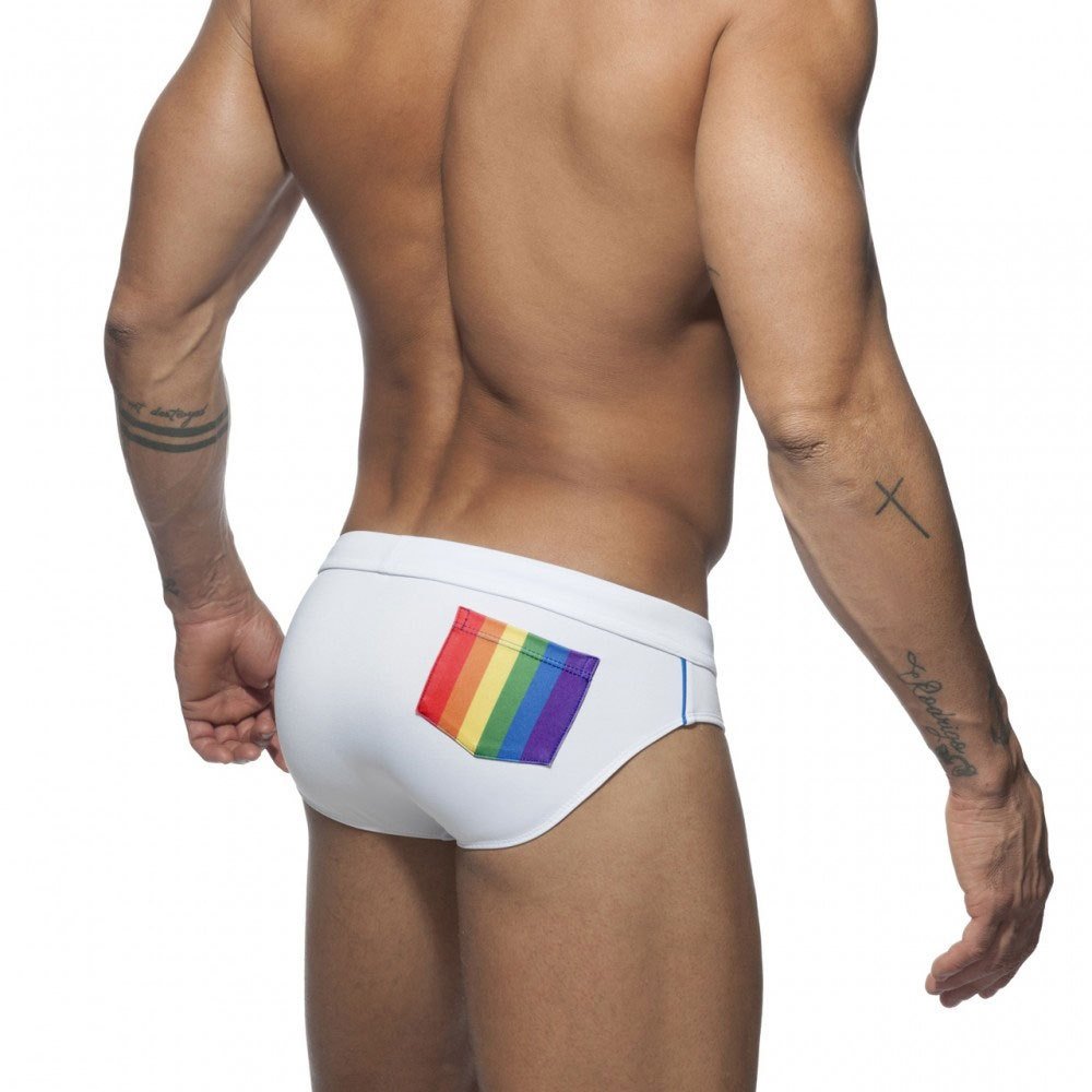 Swim Trunks Slip In White Or Black With Pad And Rainbow Pocket