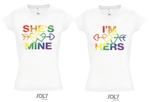 T-shirt manches courtes col V blanc - She's Mine - I'm Hers