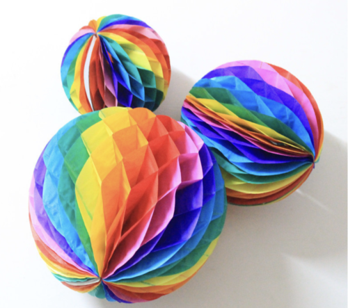 Deko-Kugeln aus Papier in Regenbogenfarben (Set à 4 Stück)