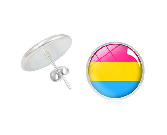 Rainbow ear studs round "Pansexual" (1 pair)