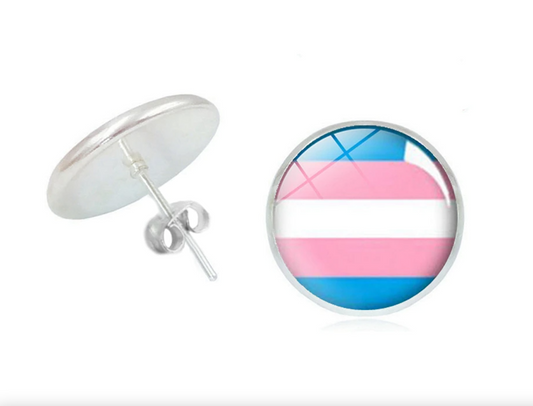 Rainbow stud earrings round "Transgender" (1 pair)