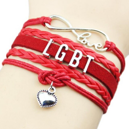 Playful LGBT leather bracelet in red