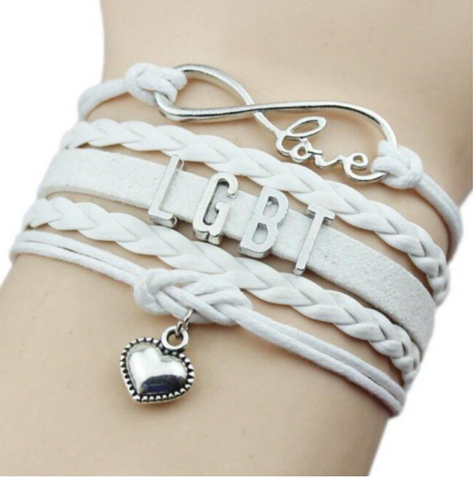 Playful leather bracelet LGBT in white