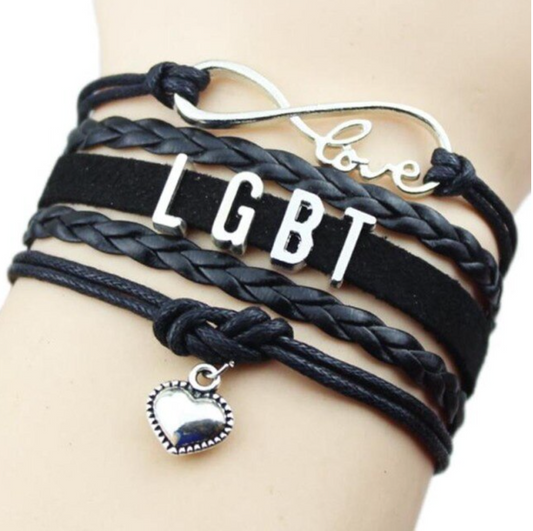 Playful LGBT leather bracelet in black