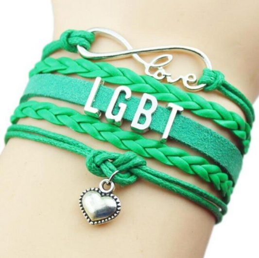 Playful LGBT leather bracelet in green