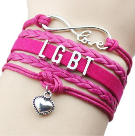 Playful LGBT leather bracelet in pink