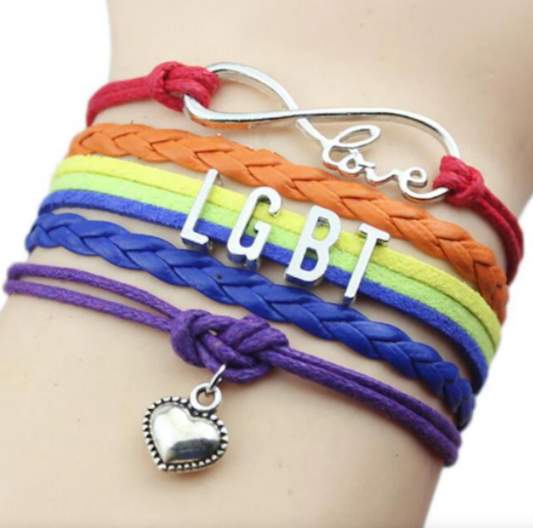 Bracelet en cuir ludique LGBT arc-en-ciel