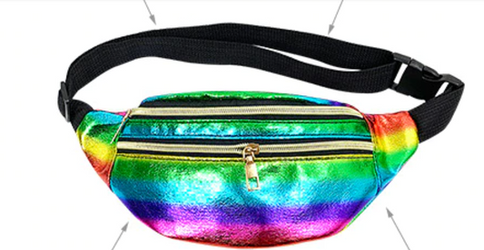 Coole Bauchtasche im Regenbogendesign mit drei Reissverschlüssen