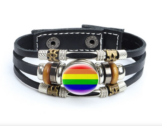 Bracelet en cuir arc-en-ciel