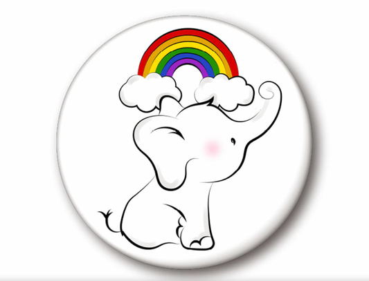 Button weiss - Elefant mit Regenbogen