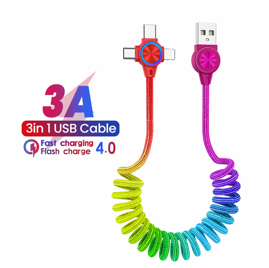 Câble de chargement USB 3 en 1 au design arc-en-ciel