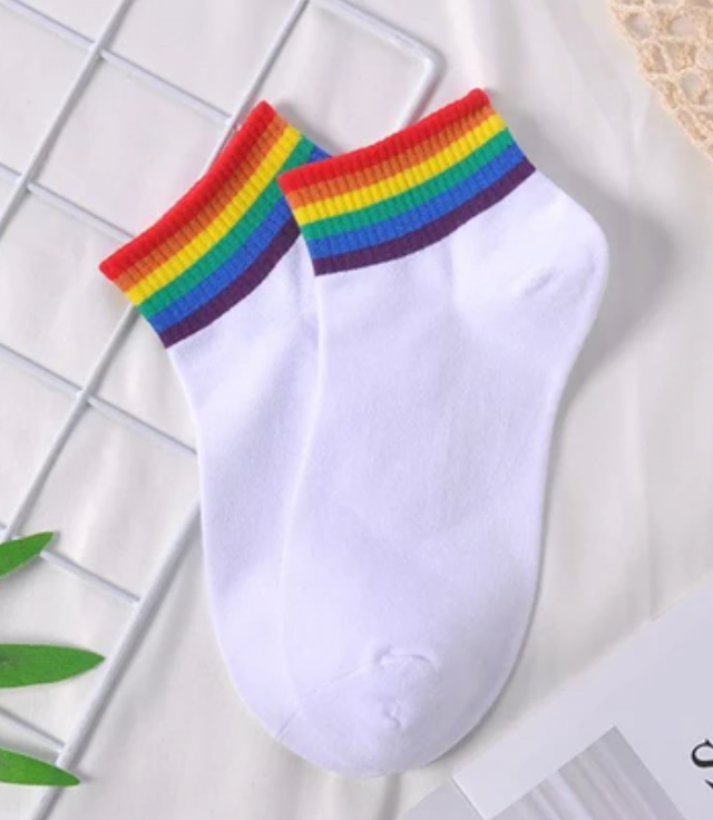 Sneaker socks white, grey or black with rainbow stripes