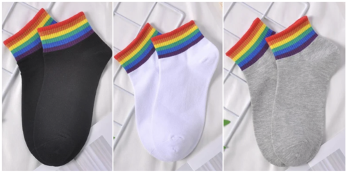 Sneaker socks white, grey or black with rainbow stripes