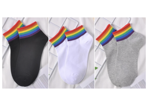 Sneaker socks white, grey or black with rainbow stripes